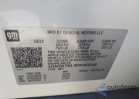 2023 Chevrolet Tahoe 4Wd High Country z USA, uszkodzony, nr VIN 1GNSKTKL9PR365348